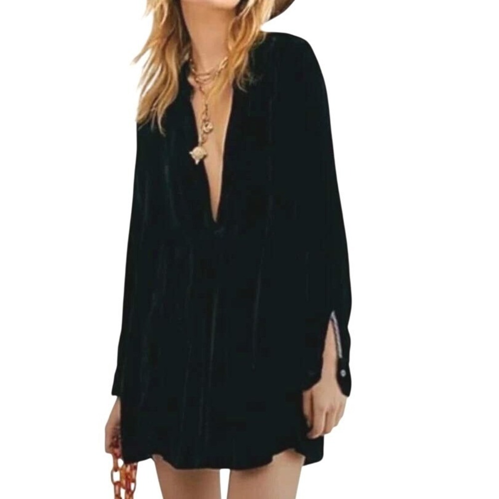 Free People x CP Shades Jacey Velvet Tunic Mini Dress XS Silk Blend Oversized